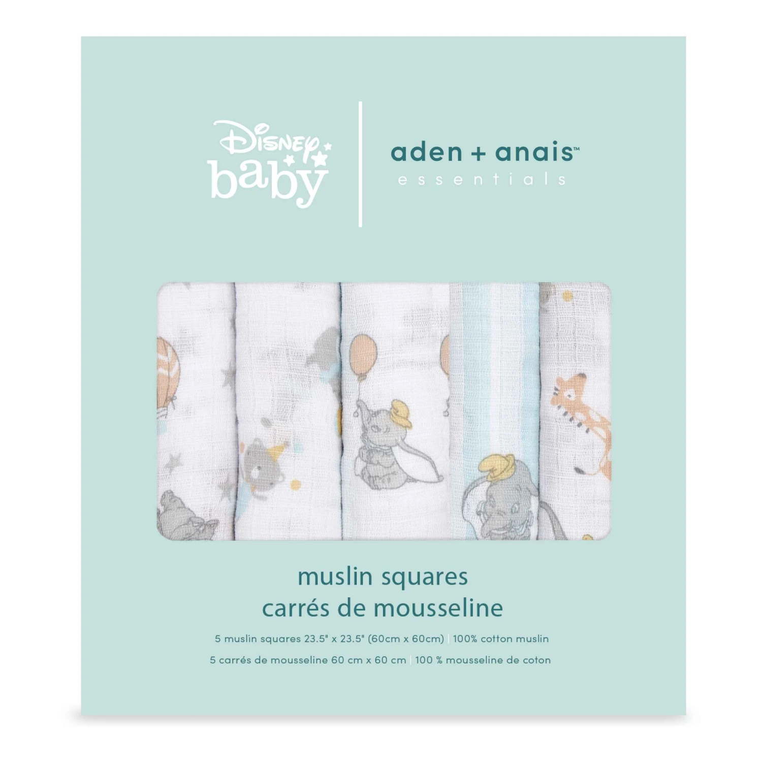 Lot De 5 Langes Musy 60x60 Dumbo De Aden + Anais Essentials 2 Lot De 5 Langes Musy 60x60 Dumbo De Aden + Anais Essentials – Image 2
