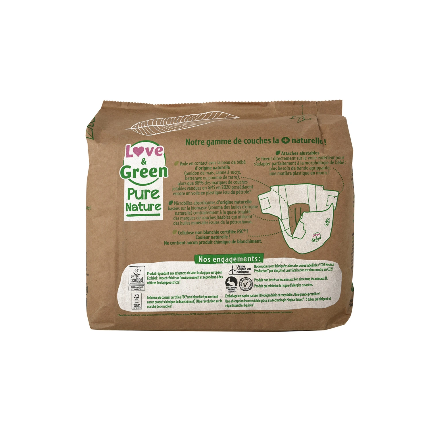 Couches écologiques Pure Nature Eco Label T5 De Love & Green 2 Couches écologiques Pure Nature Eco Label T5 De Love & Green – Image 2