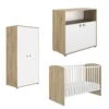 Trio Chambre Arthur : Lit + Commode + Armoire Blanc/Chêne De Galipette