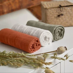 LÄSSIG Lange Mousseline 3 Pièces Rouille/Olive/Blanc 85 X 85 Cm De Lässig -Mini Moomes Soldes 01167705 7